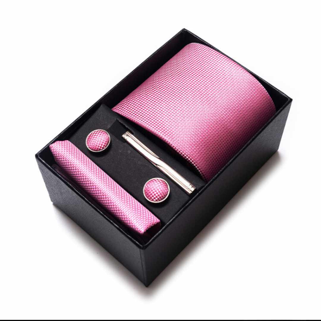 Conjunto Elegância Sutil LV21 - Gravata, Abotoaduras, Lenço e Prendedor Para Gravata