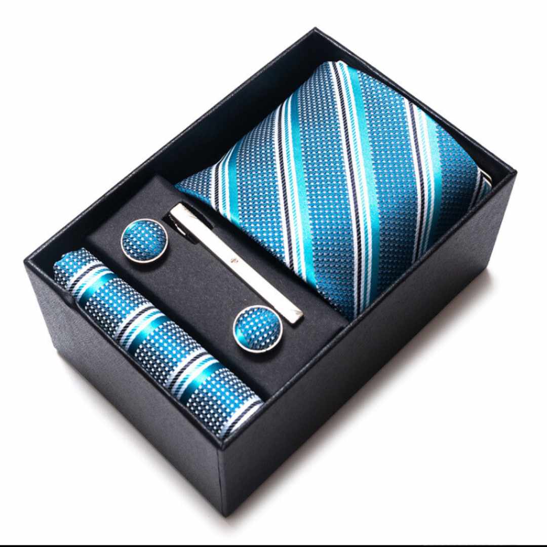 Conjunto Elegância Sutil LV19 - Gravata, Abotoaduras, Lenço e Prendedor Para Gravata