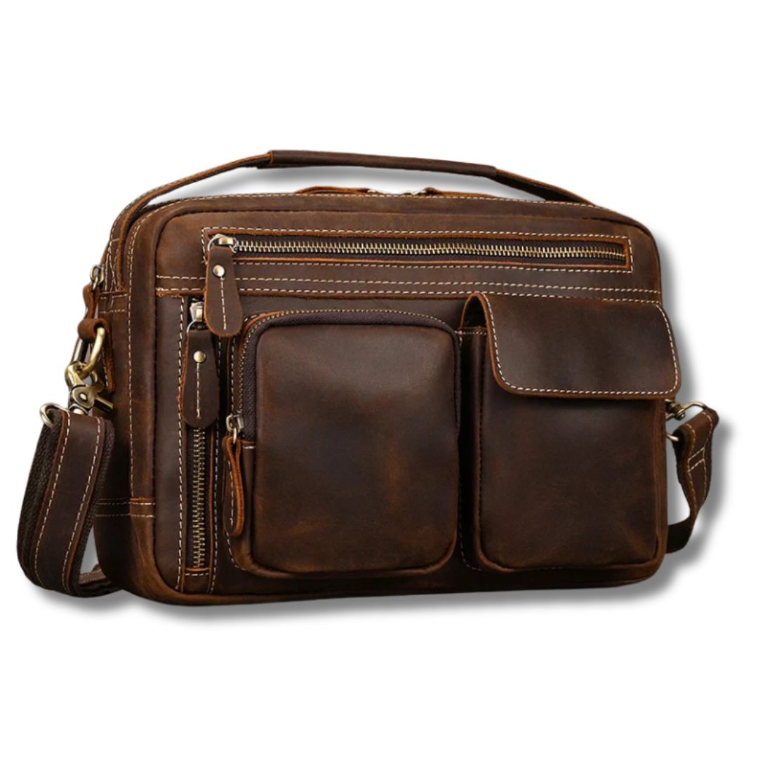 Pasta Masculina Elegante Crazy Horse em Couro