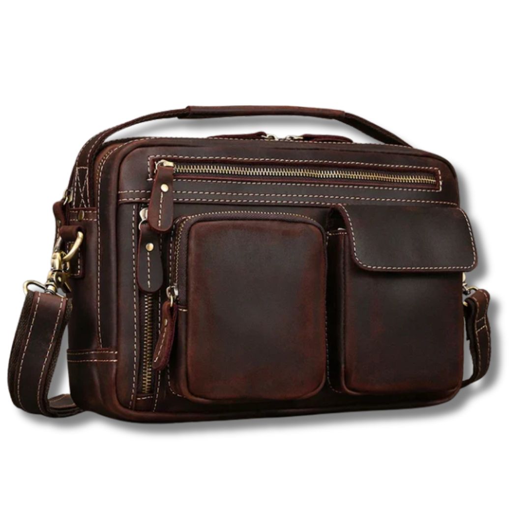 Pasta Masculina Elegante Crazy Horse em Couro