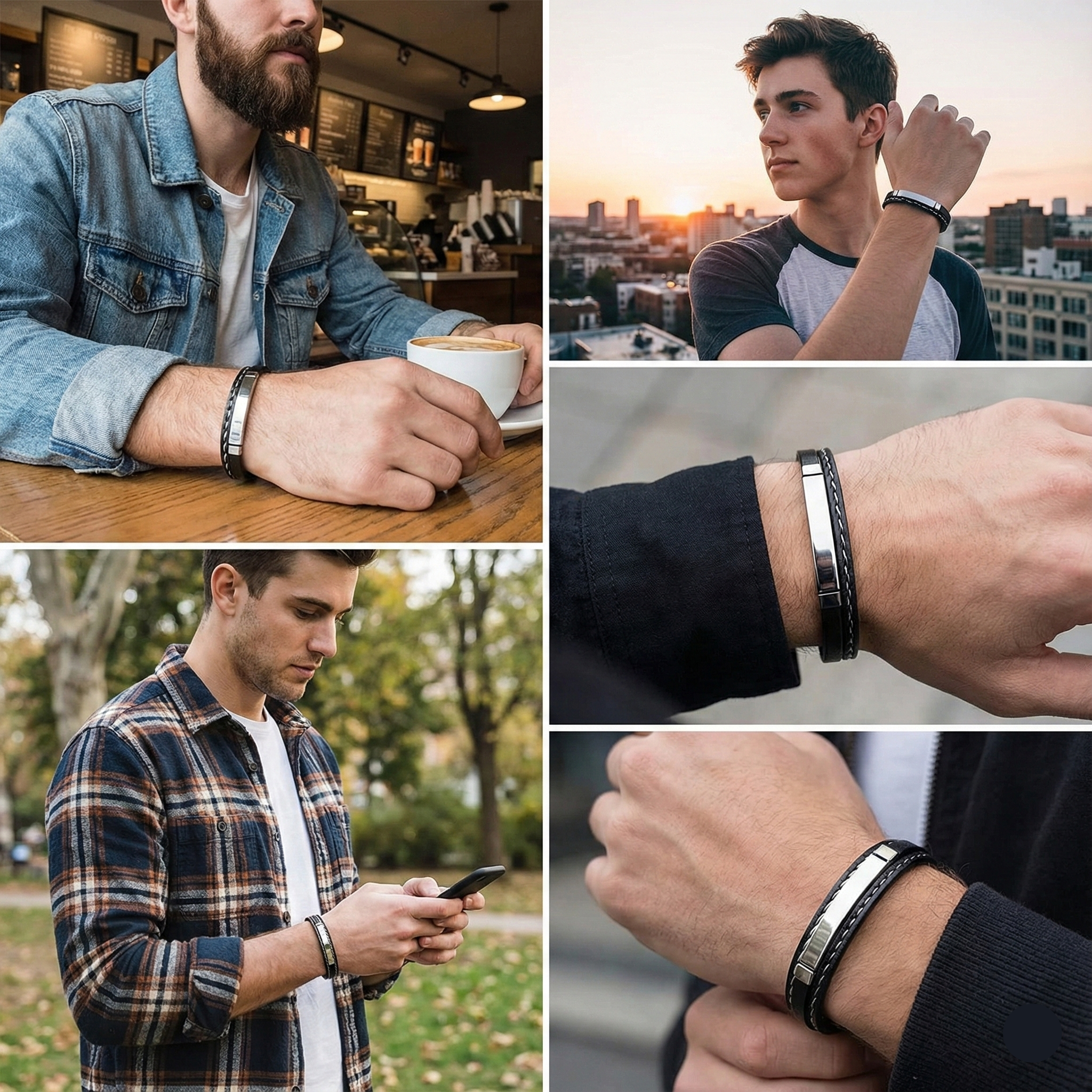 Pulseira Casual em Aço Inoxidável e Couro Trançado