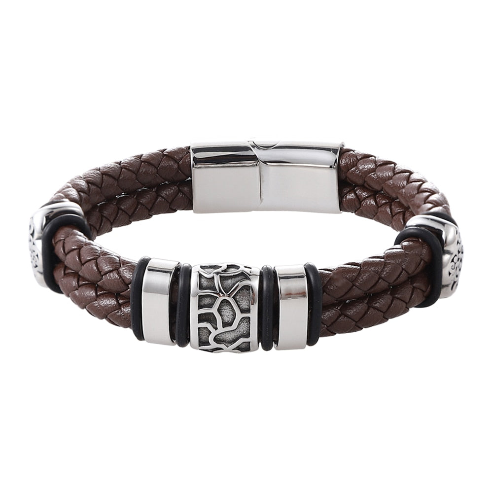Pulseira Duas Camadas com Detalhes em Aço Inoxidável
