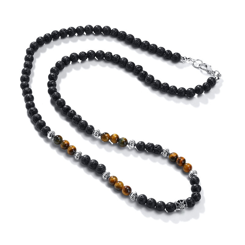 Colar de Pedras Carnelian e Olho de Tigre