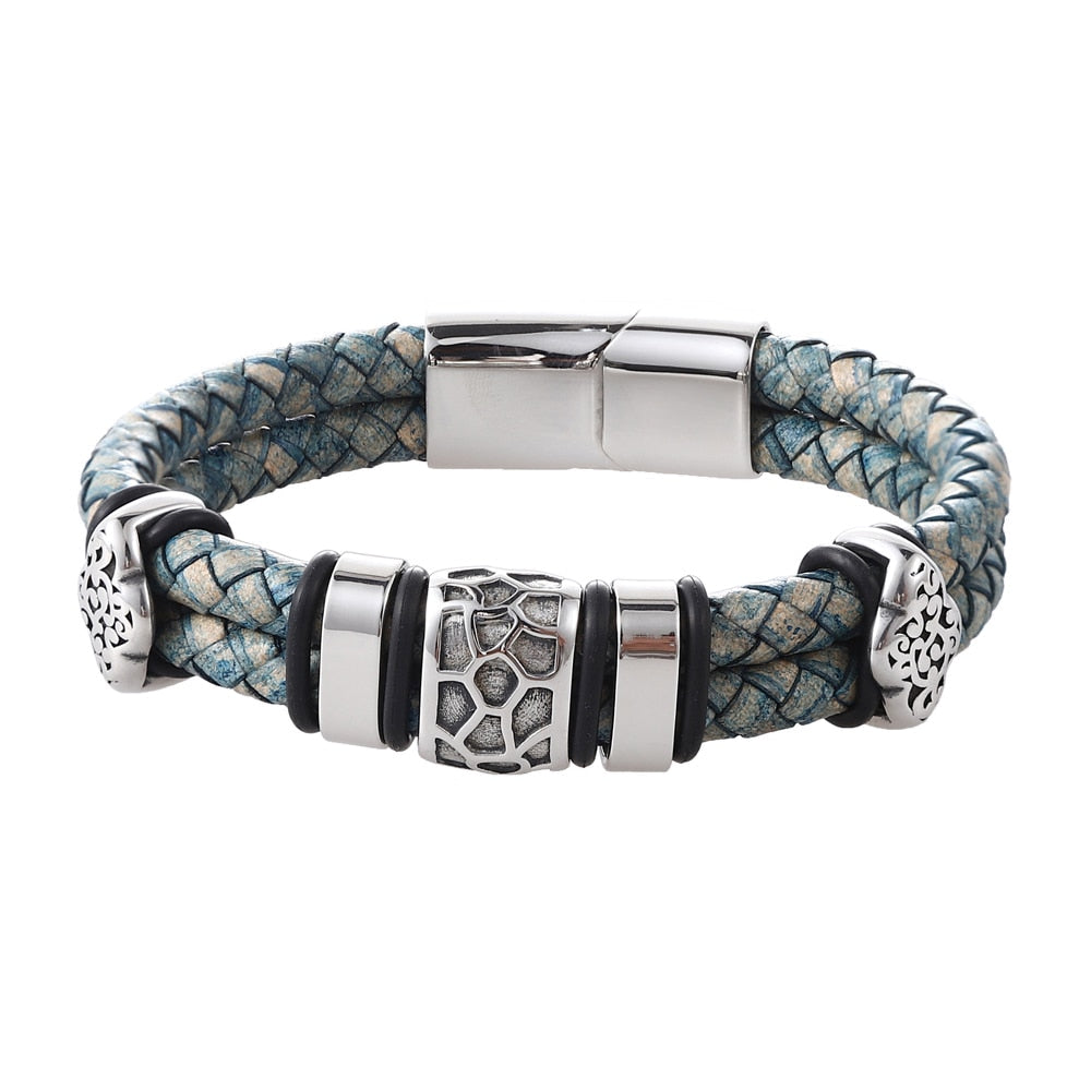 Pulseira Duas Camadas com Detalhes em Aço Inoxidável