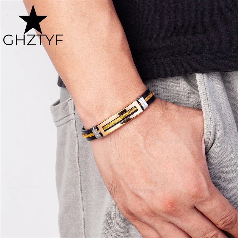 Pulseira Masculina Star em Aço Inoxidável e Silicone