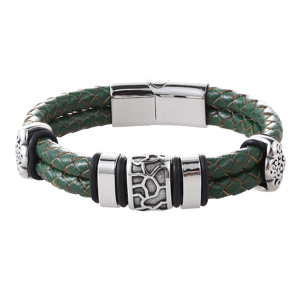 Pulseira Duas Camadas com Detalhes em Aço Inoxidável