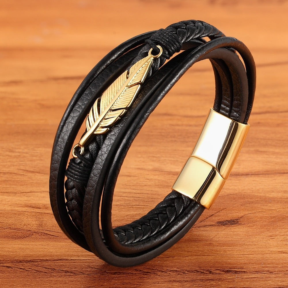 Pulseira de Couro Multicamadas