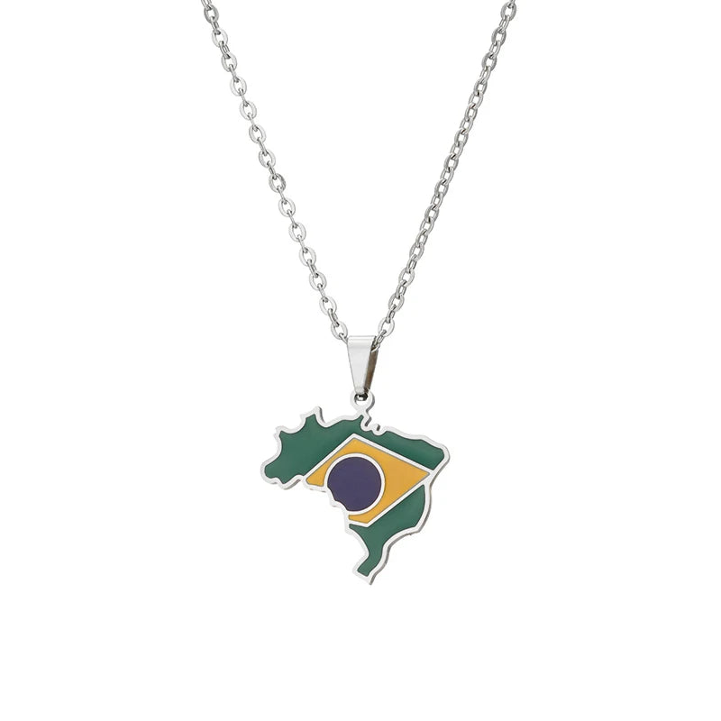 Colar Mapa do Brasil em Aço Inoxidável - Edição Copa