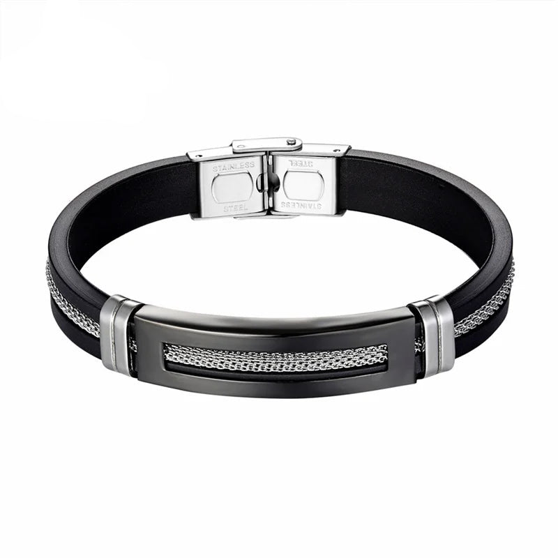 Pulseira Masculina Star em Aço Inoxidável e Silicone