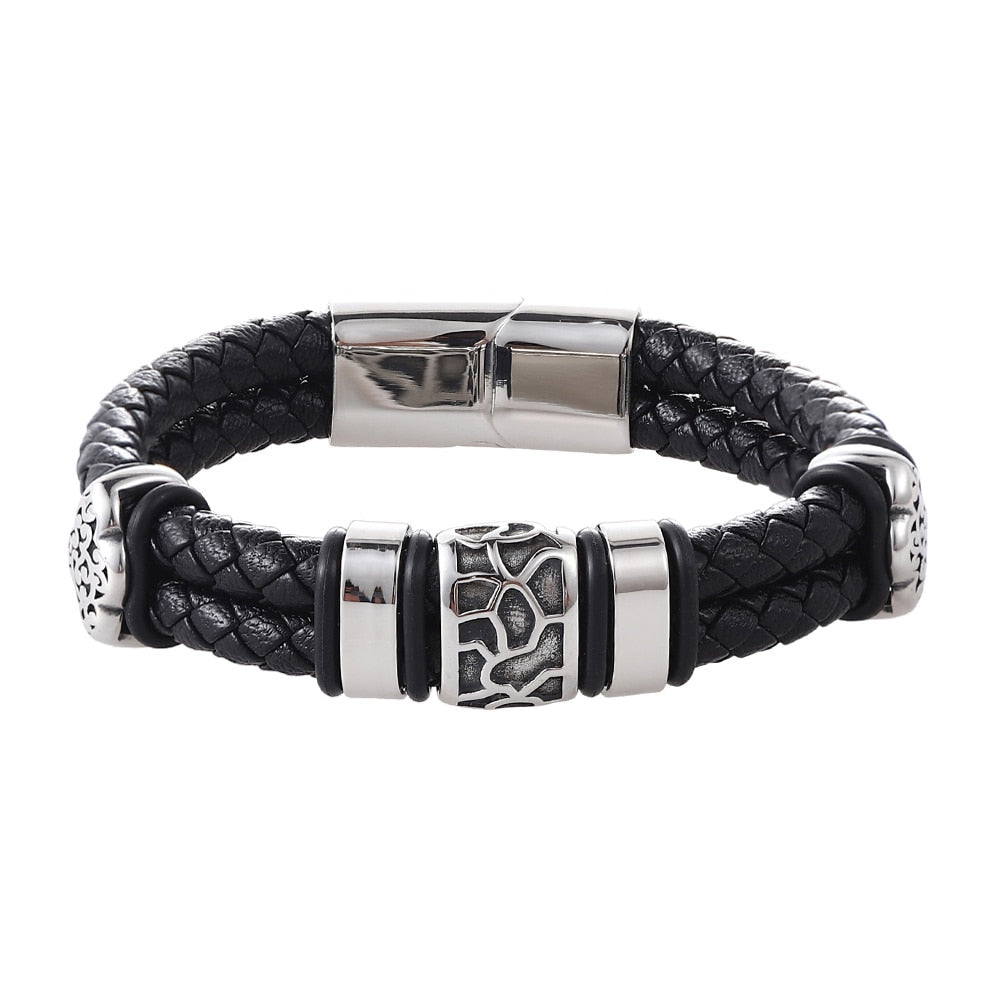 Pulseira Duas Camadas com Detalhes em Aço Inoxidável