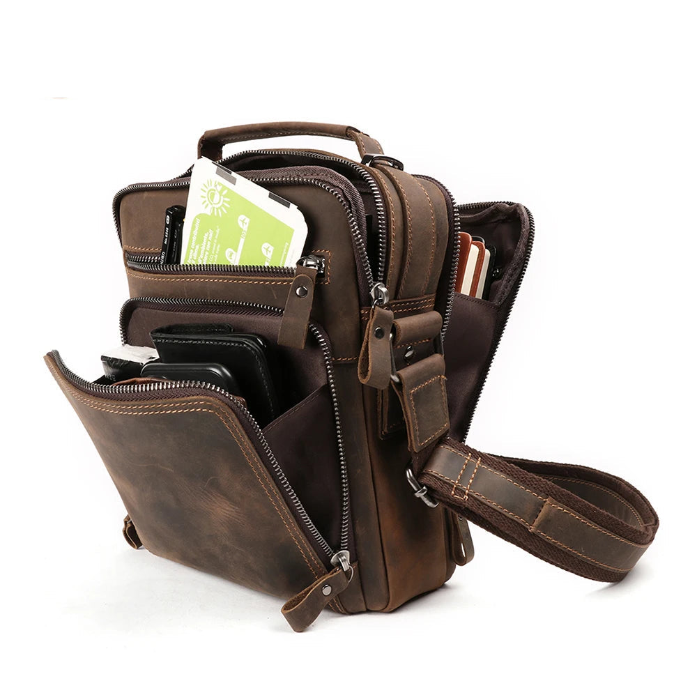Bolsa Masculina Shoulder Bag em Couro Crazy Horse