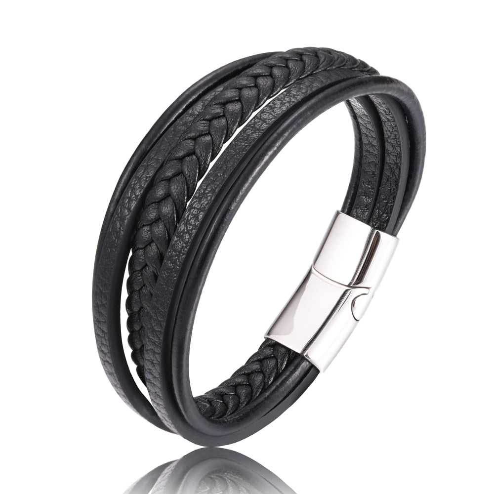 Pulseira de Couro Artesanal com Design Multicamadas