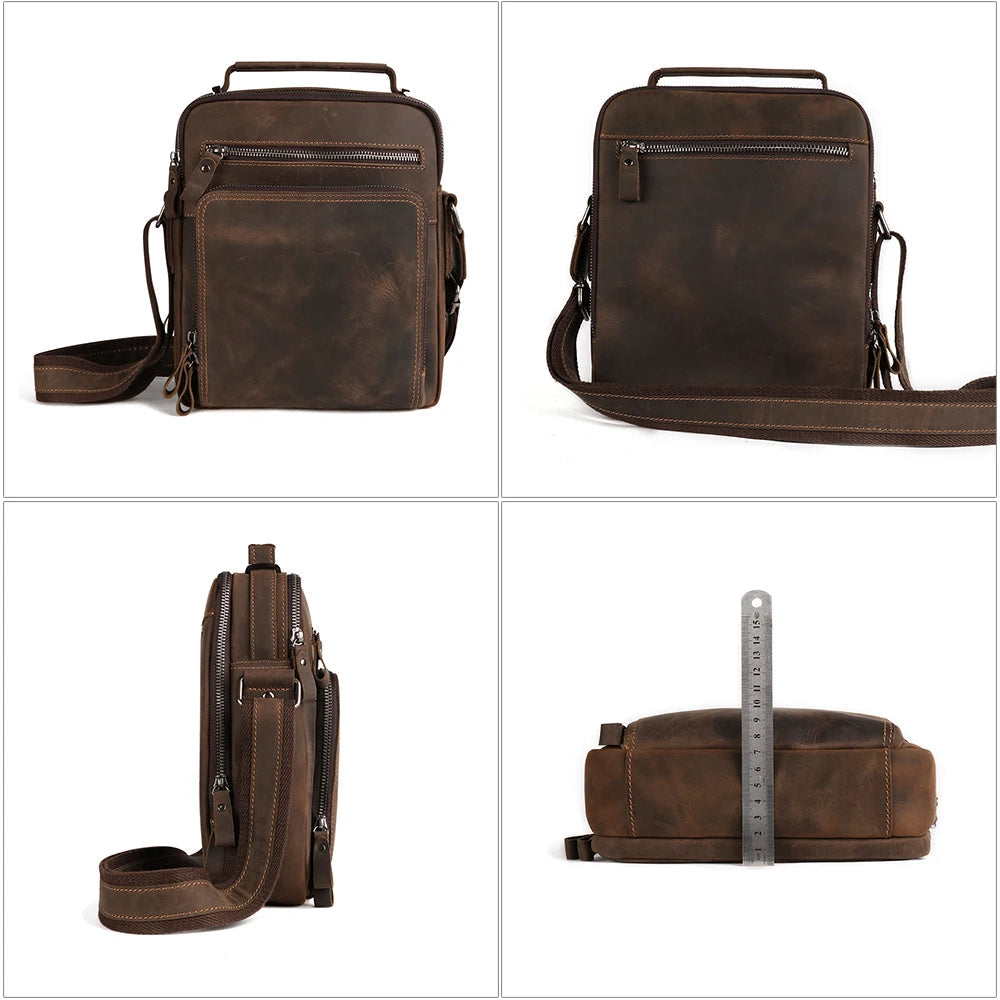 Bolsa Masculina Shoulder Bag em Couro Crazy Horse