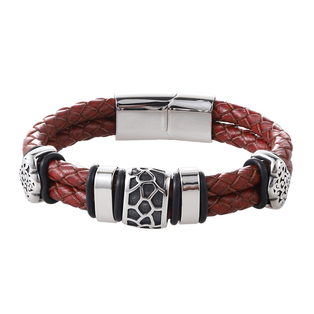 Pulseira Duas Camadas com Detalhes em Aço Inoxidável
