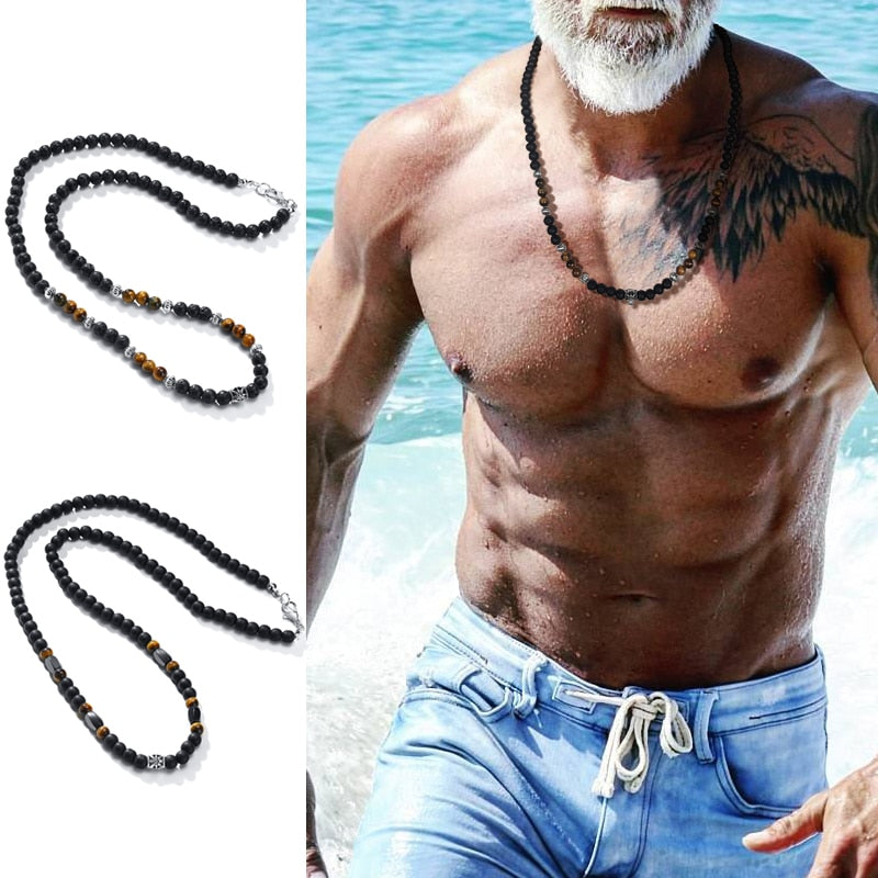 Colar de Pedras Carnelian e Olho de Tigre