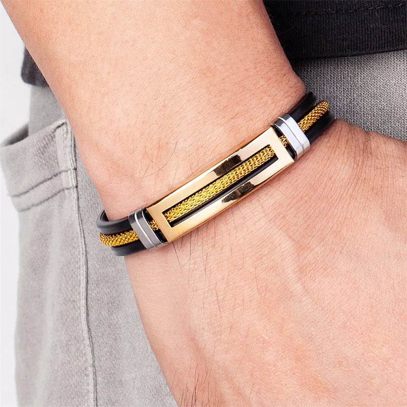 Pulseira Masculina Star em Aço Inoxidável e Silicone