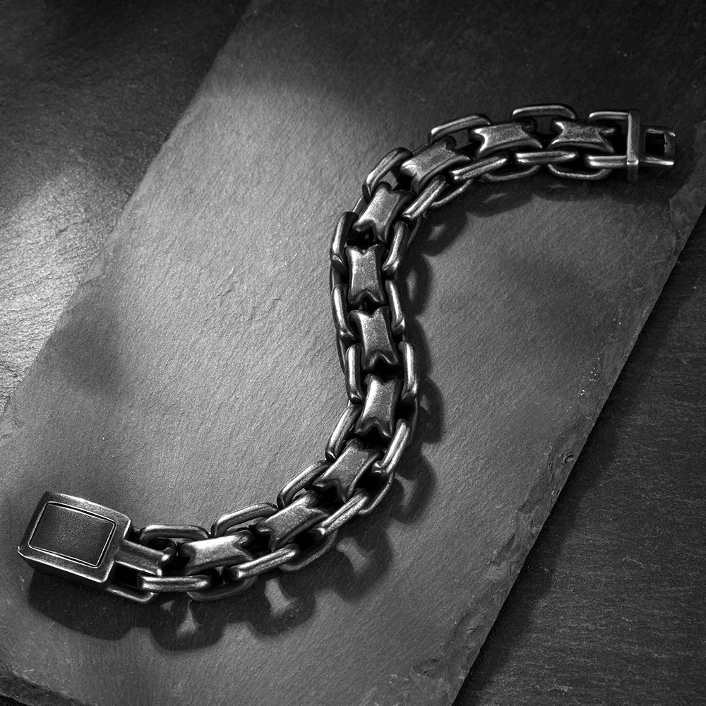 Pulseira Masculina Elo Duplo Vintage em Aço Inoxidável