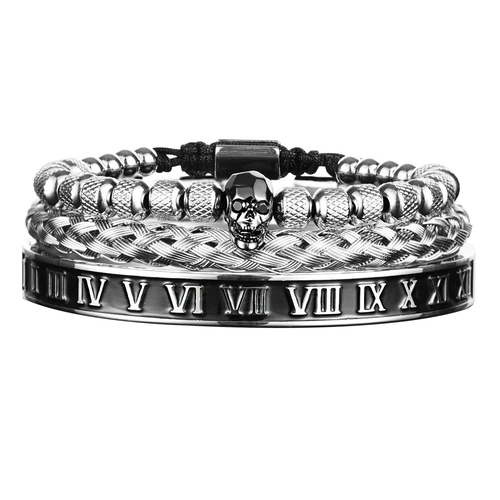 Pulseira Masculina Roman Skull em Aço Inox - Leve 3, Pague 2