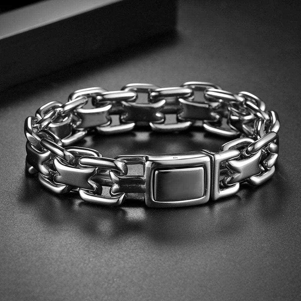 Pulseira Masculina Elo Duplo Vintage em Aço Inoxidável