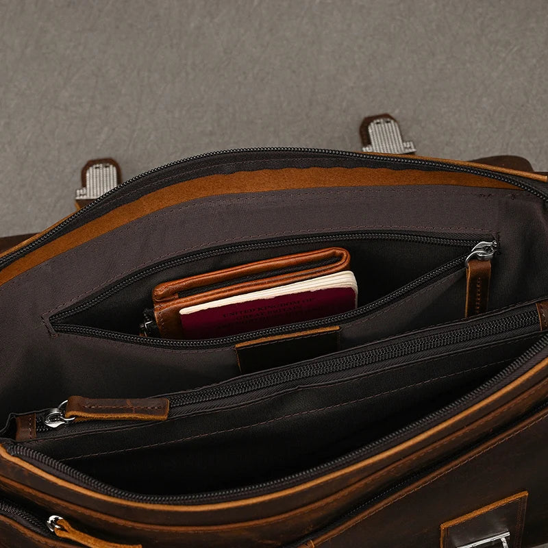 Pasta Masculina Sofisticada Crazy Horse em Couro