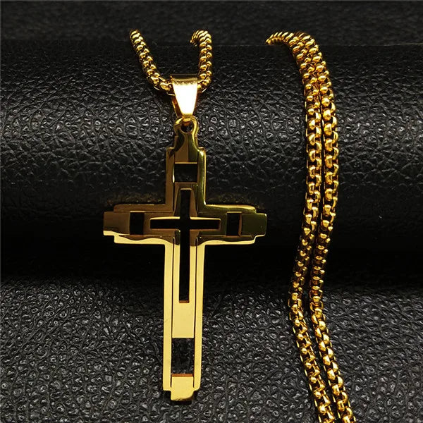 Colar Proteção Divina com Crucifixo em Aço Inox