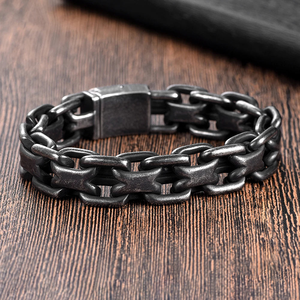Pulseira Masculina Elo Duplo Vintage em Aço Inoxidável