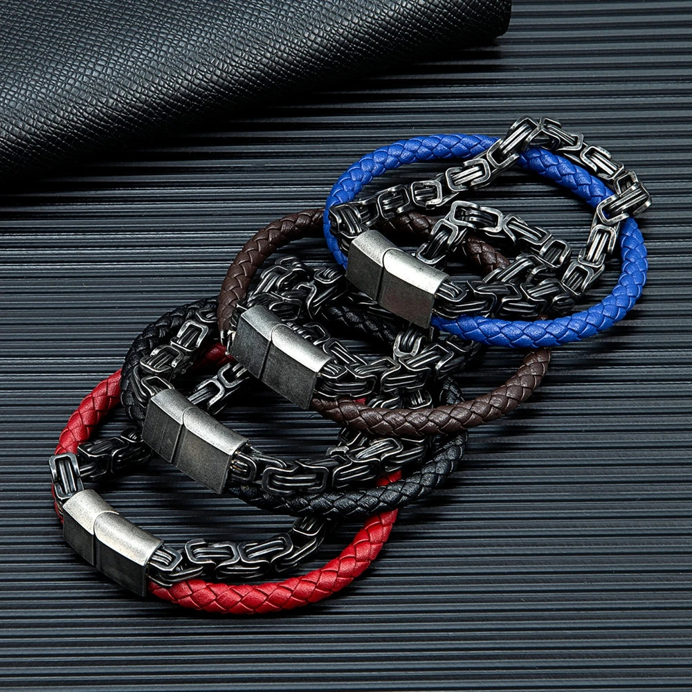 Pulseira Nórdica Couro e Metal