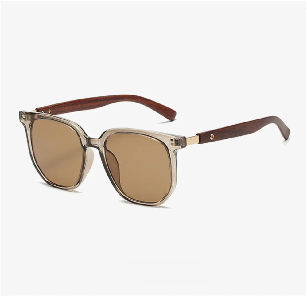 Óculos de sol vintage com moldura quadrada para mulheres e homens, óculos de sol de madeira UV 400 Protection Eyewear, Trend Shades, nova moda
