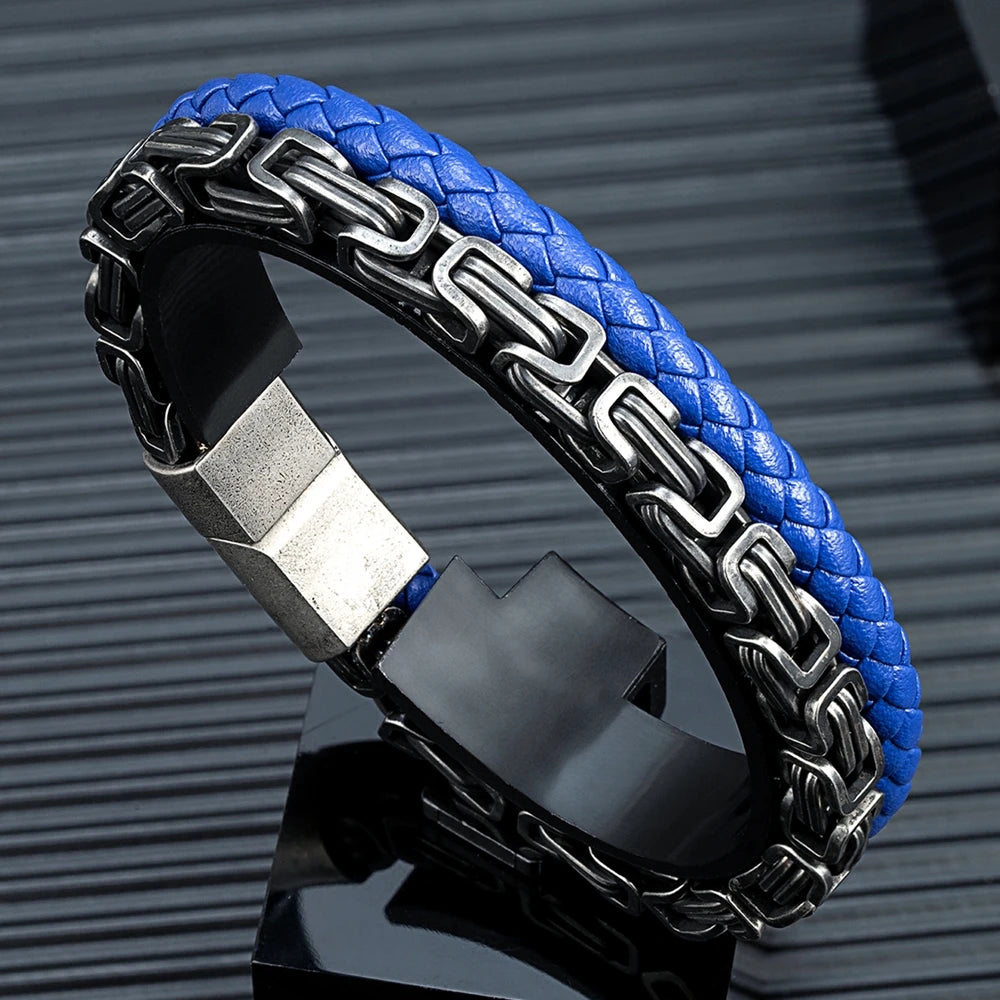 Pulseira Nórdica Couro e Metal