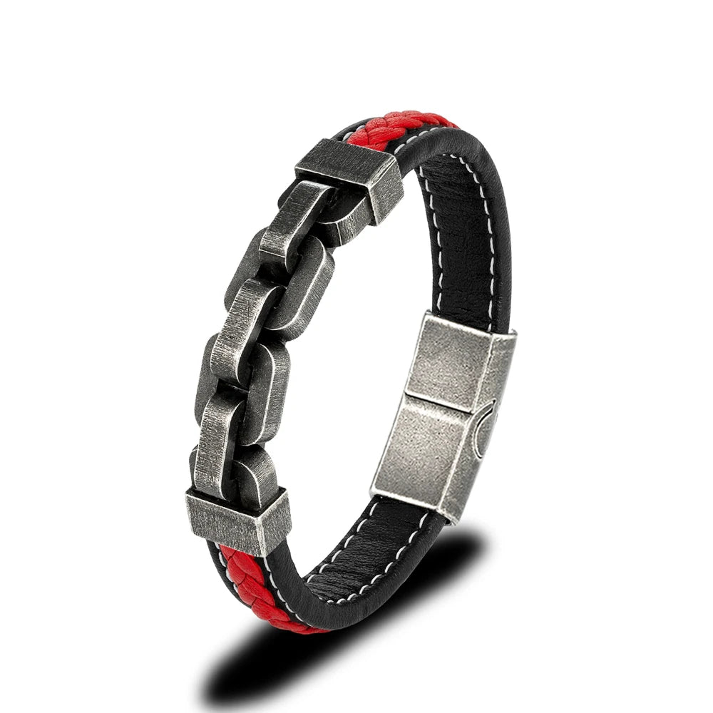 Pulseira Masculina de Couro com Corrente Locomotive - Vondore