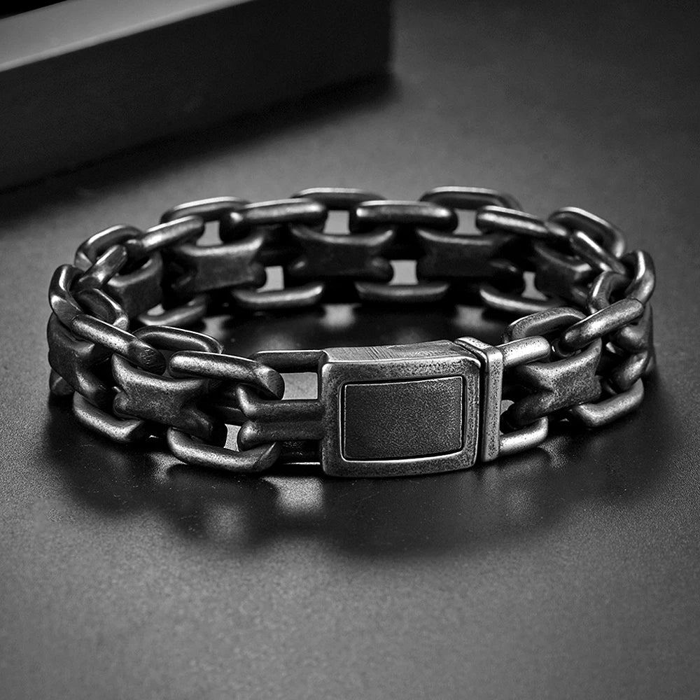 Pulseira Masculina Elo Duplo Vintage em Aço Inoxidável