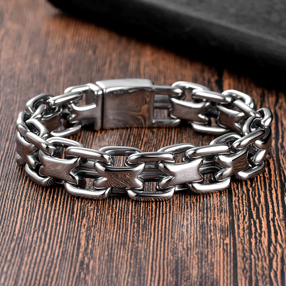 Pulseira Masculina Elo Duplo Vintage em Aço Inoxidável