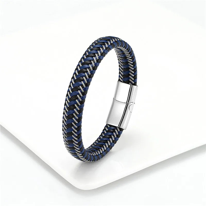 Pulseira Masculina de Couro Trançado com Fecho Magnético