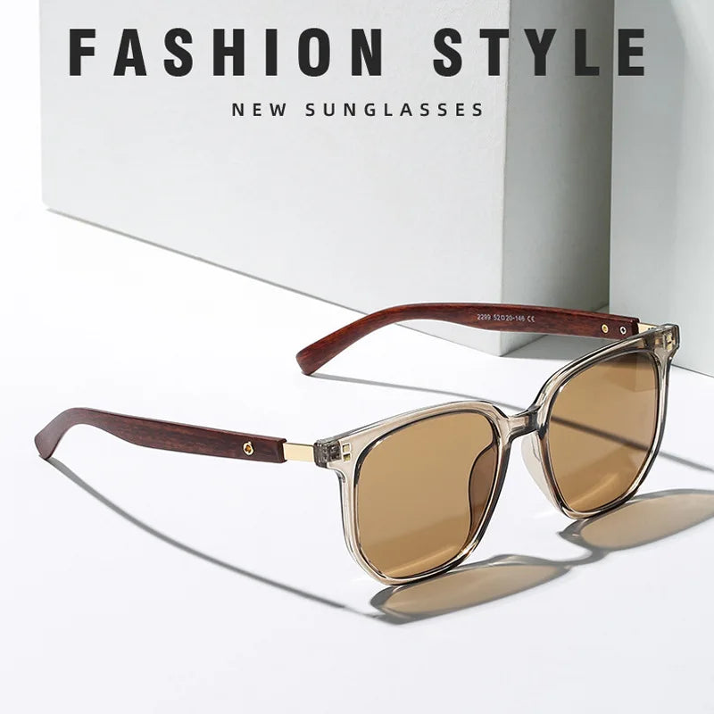 Óculos de sol vintage com moldura quadrada para mulheres e homens, óculos de sol de madeira UV 400 Protection Eyewear, Trend Shades, nova moda