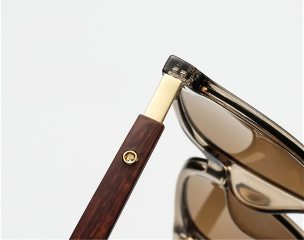 Óculos de sol vintage com moldura quadrada para mulheres e homens, óculos de sol de madeira UV 400 Protection Eyewear, Trend Shades, nova moda