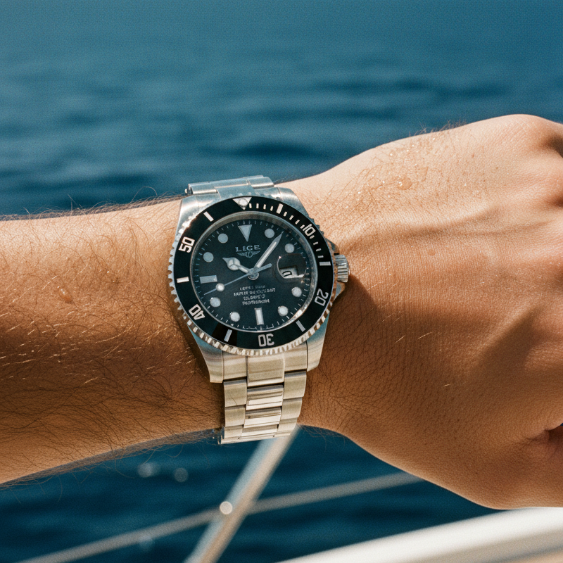 Relógio Mariner Esportivo Aço, Visor Safira e Ponteiros Luminosos