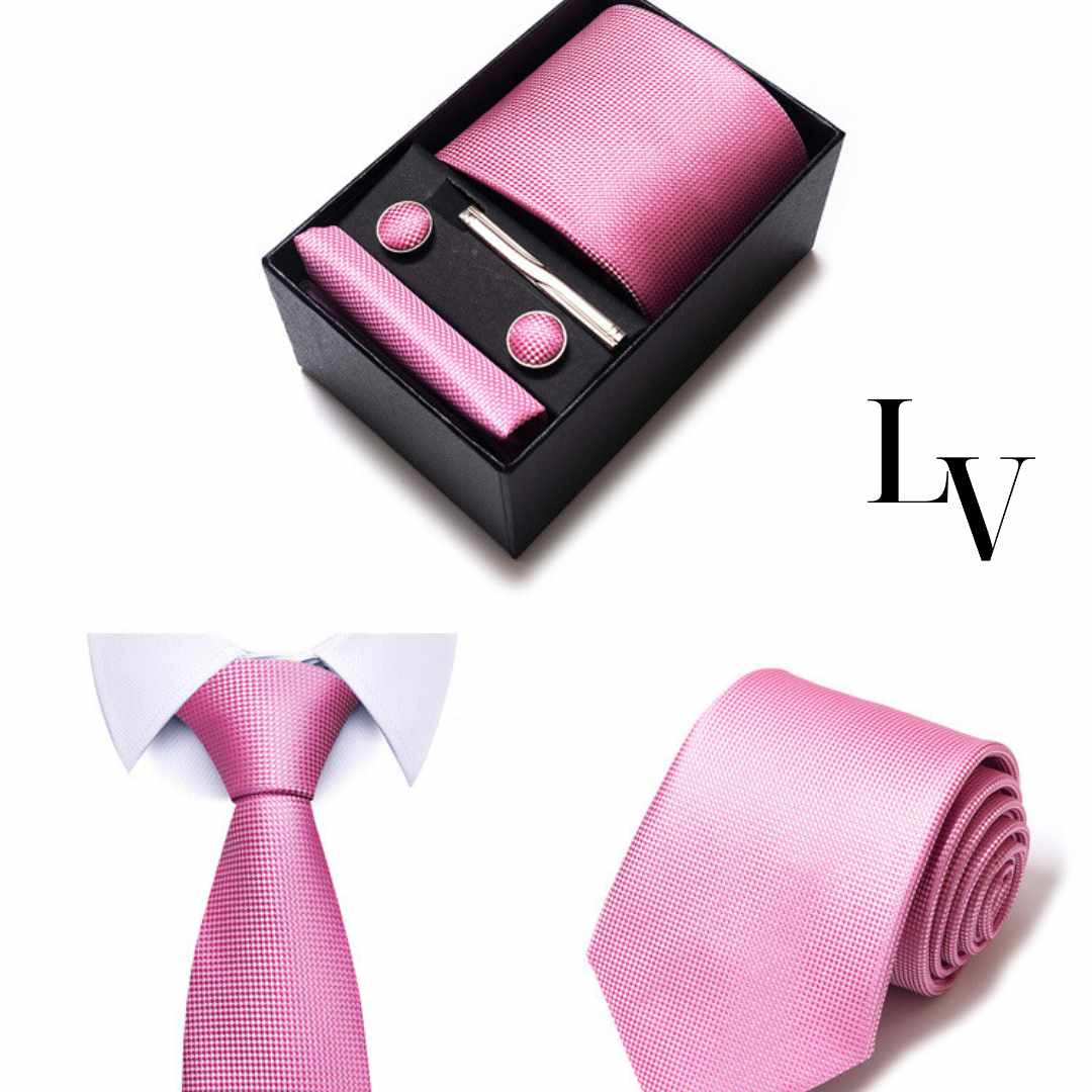 Conjunto Elegância Sutil LV21 - Gravata, Abotoaduras, Lenço e Prendedor Para Gravata