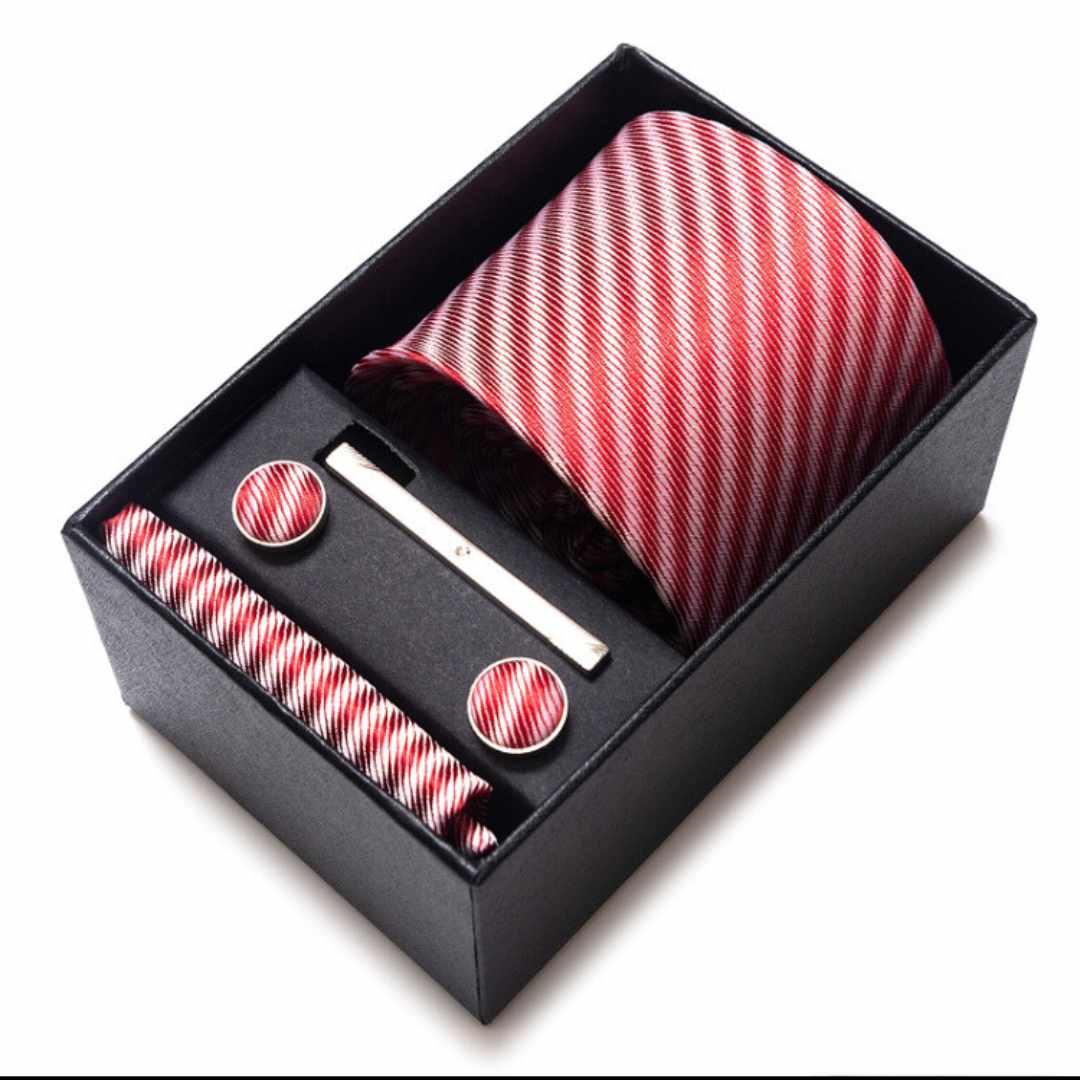 Conjunto Elegância Sutil LV18 - Gravata, Abotoaduras, Lenço e Prendedor Para Gravata