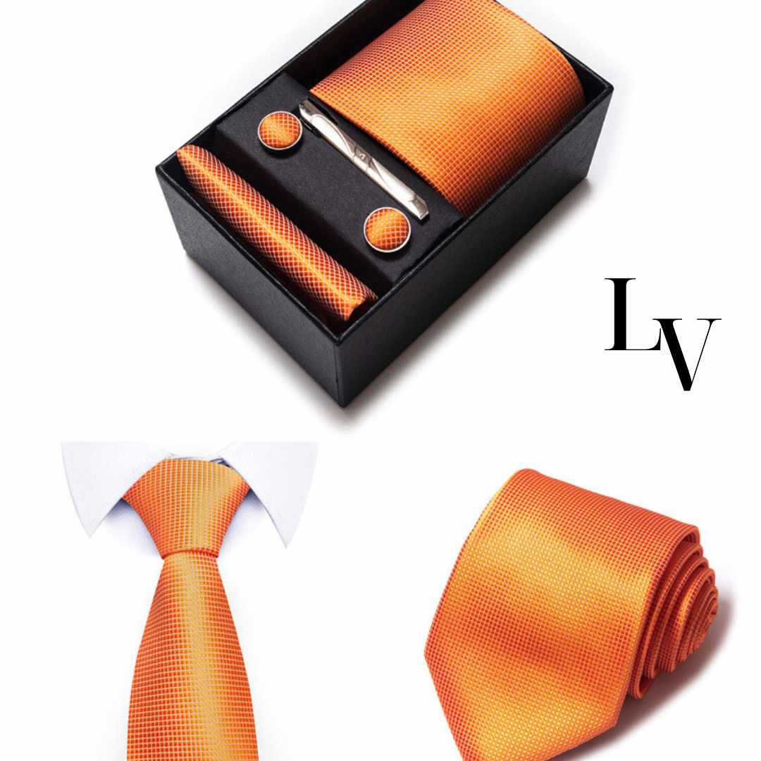 Conjunto Elegância Sutil LV15 - Gravata, Abotoaduras, Lenço e Prendedor Para Gravata
