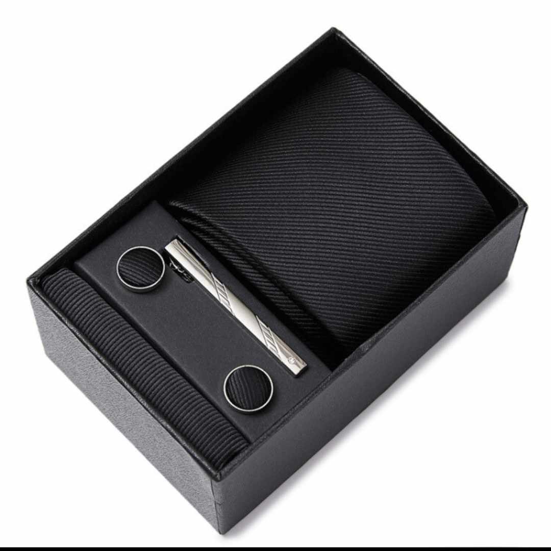 Conjunto Elegância Sutil LV06 - Gravata, Abotoaduras, Lenço e Prendedor Para Gravata