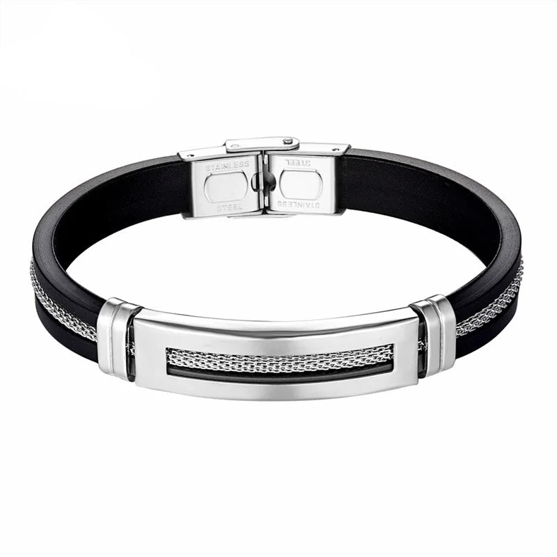 Pulseira Masculina Star em Aço Inoxidável e Silicone