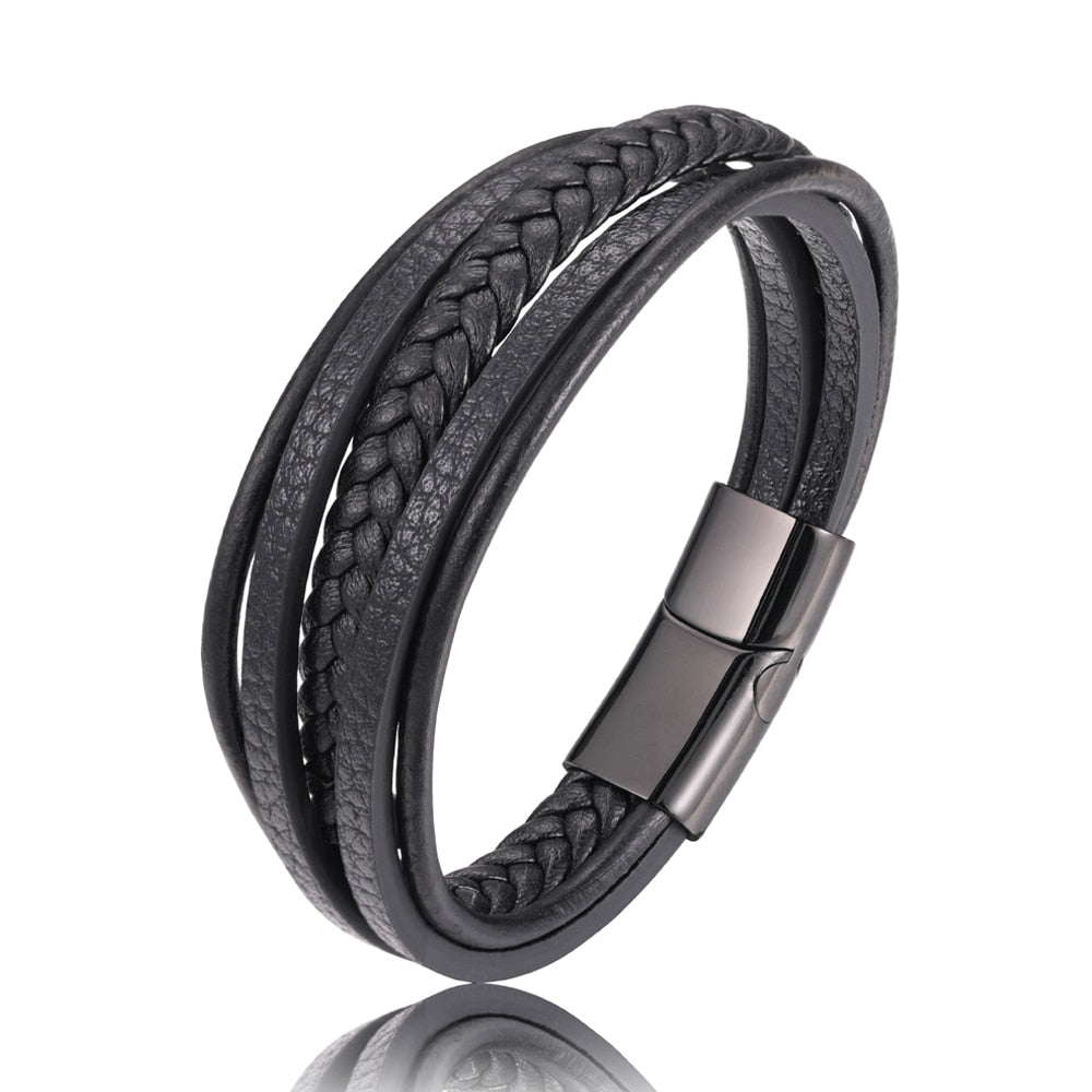 Pulseira de Couro Artesanal com Design Multicamadas