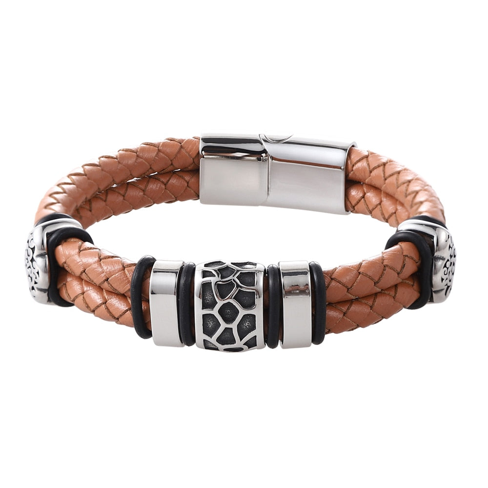 Pulseira Duas Camadas com Detalhes em Aço Inoxidável