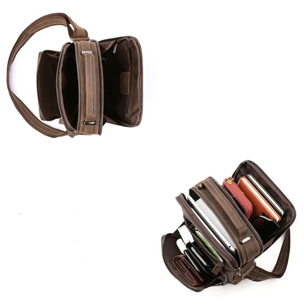Bolsa Masculina Shoulder Bag em Couro Crazy Horse