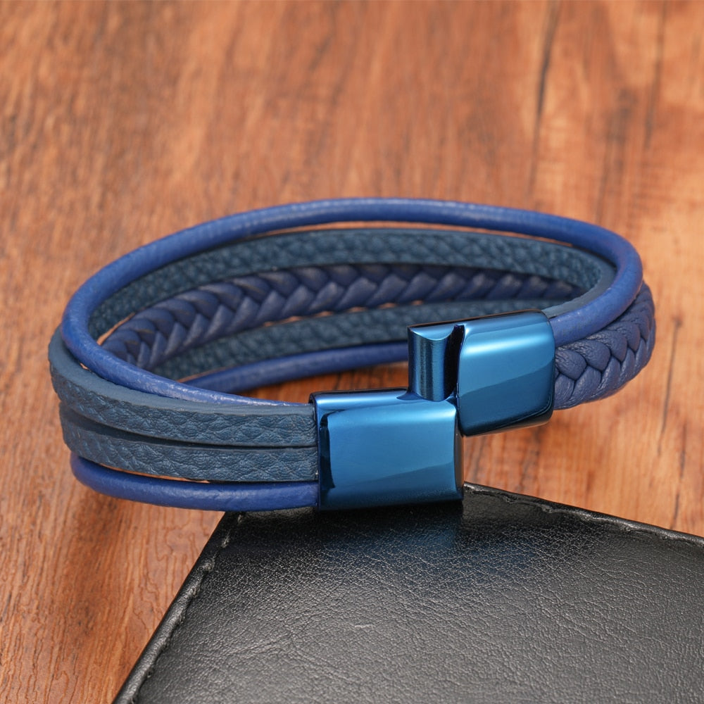 Pulseira de Couro Artesanal com Design Multicamadas