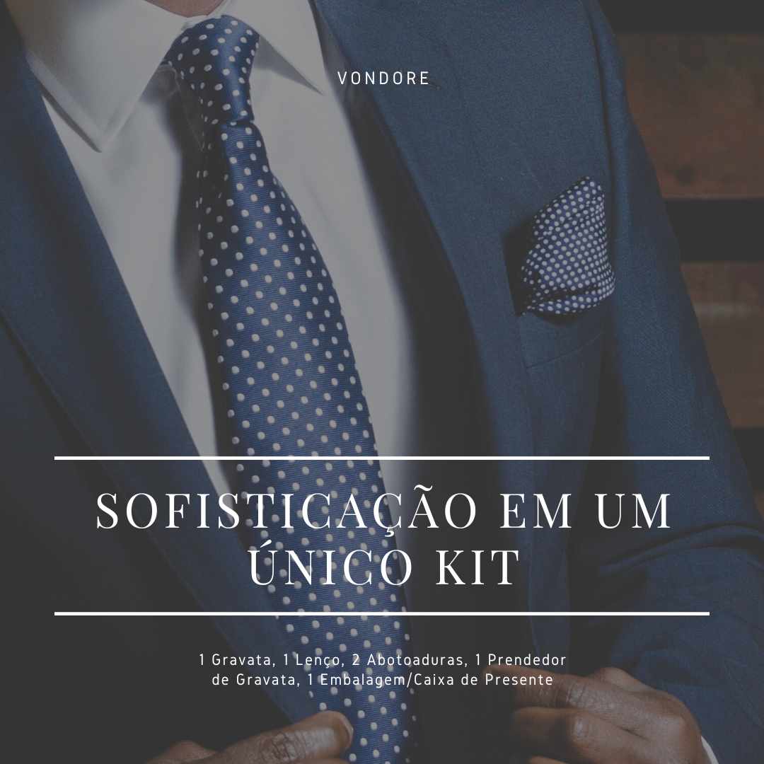 Conjunto Elegância Sutil LV01 - Gravata, Abotoaduras, Lenço e Prendedor Para Gravata