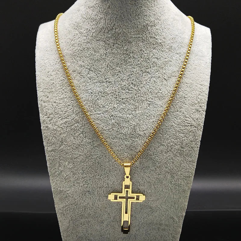 Colar Proteção Divina com Crucifixo em Aço Inox