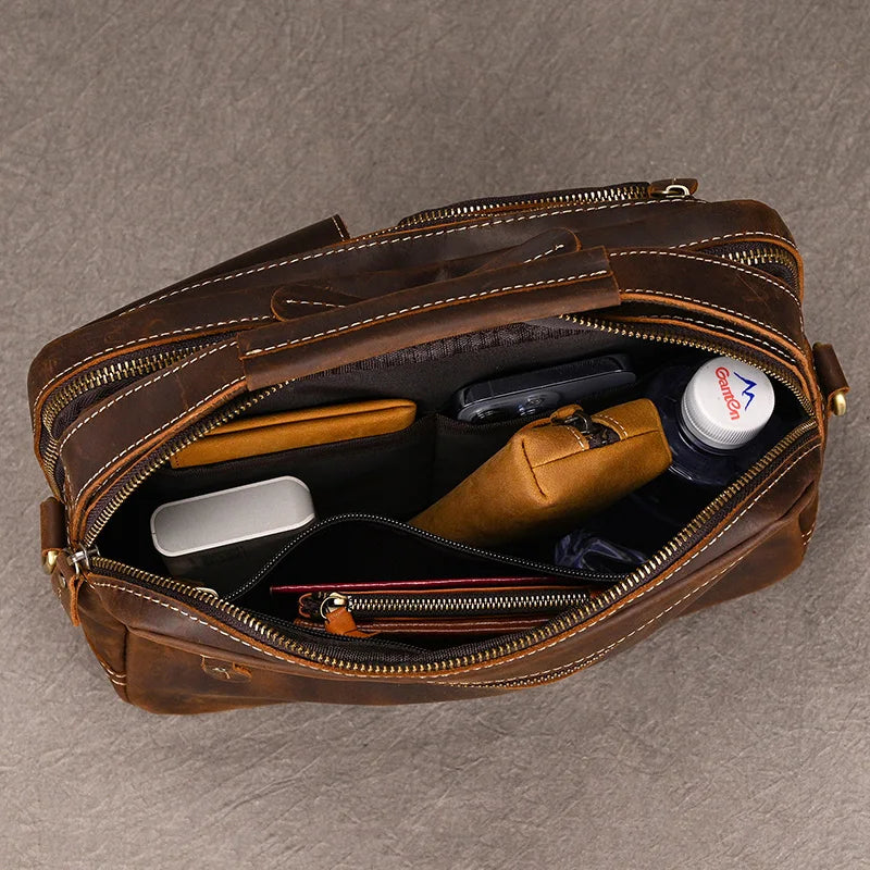 Pasta Masculina Elegante Crazy Horse em Couro