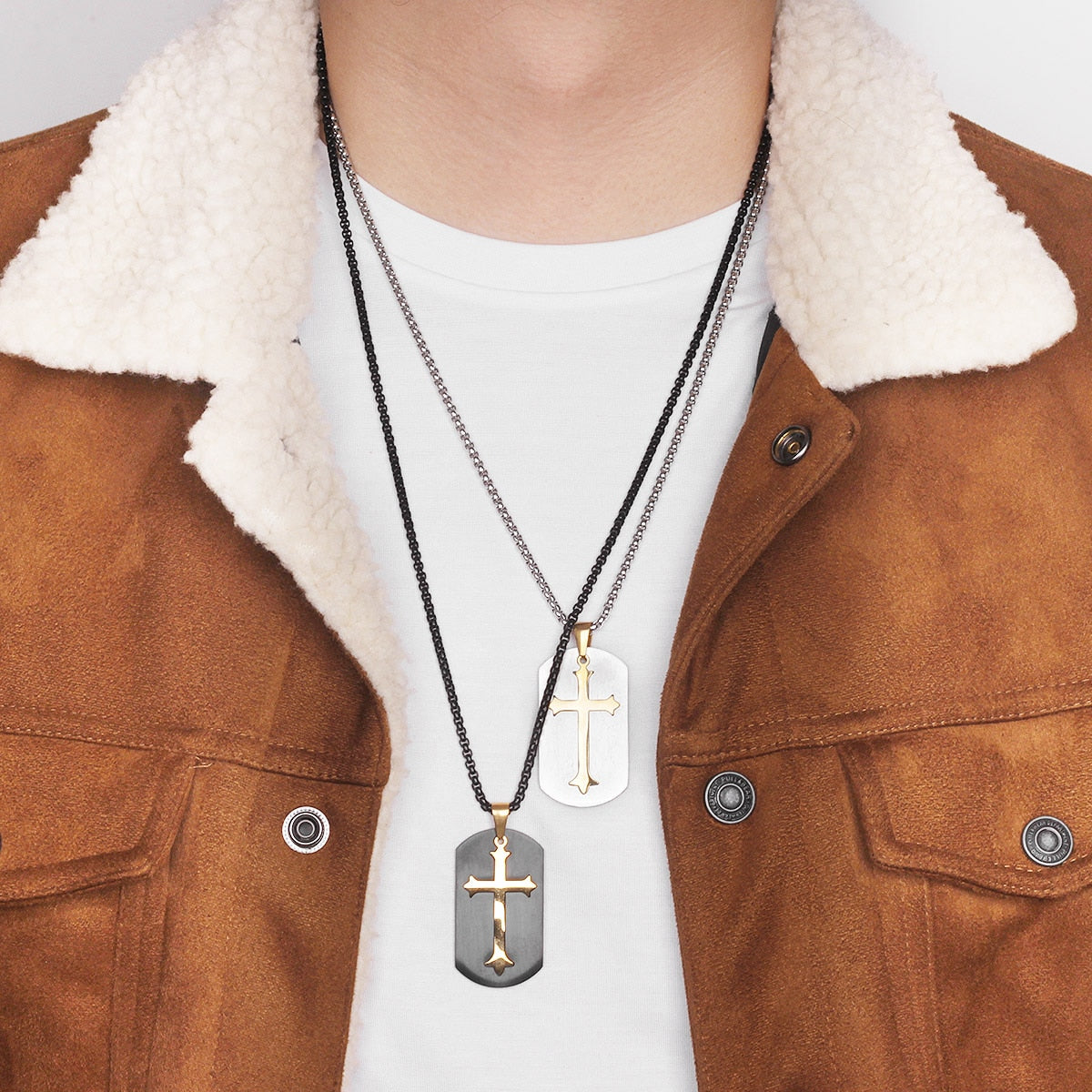 Colar Cruz Dourada, Aço Inoxidável 316L