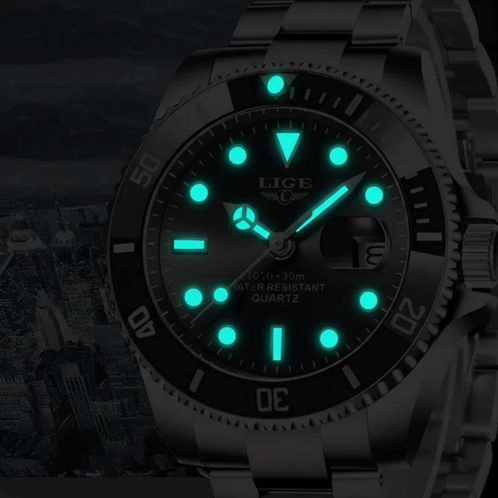 Relógio Mariner Esportivo Aço, Visor Safira e Ponteiros Luminosos